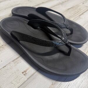Olukai Kulapa Kai W Black Thong Flip Flop Sandals Women's US 10